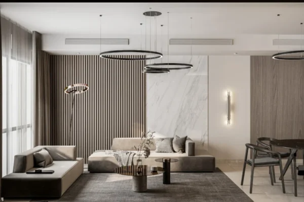 Wood Slat Feature Wall Lounge