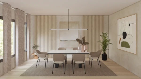 Vertical Slat Minimalist Dining Space