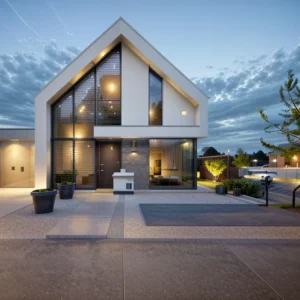 A-Frame Glass Gable Evening Exterior