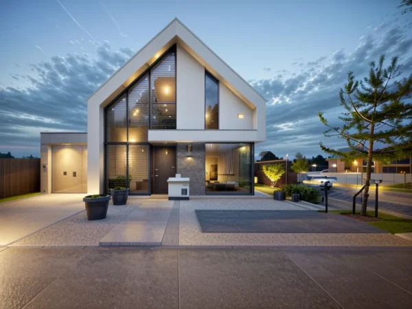 A-Frame Glass Gable Evening Exterior