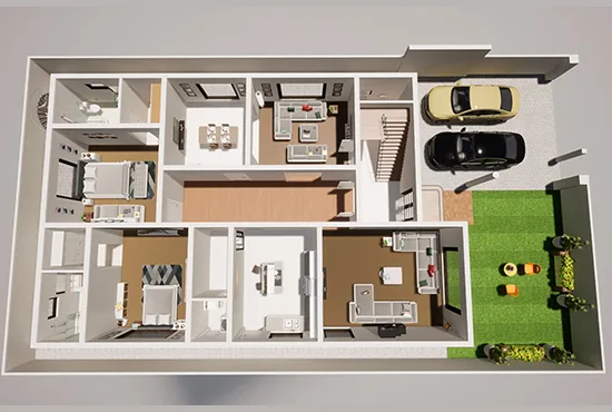 Multi-Room Cutaway Floor Plan