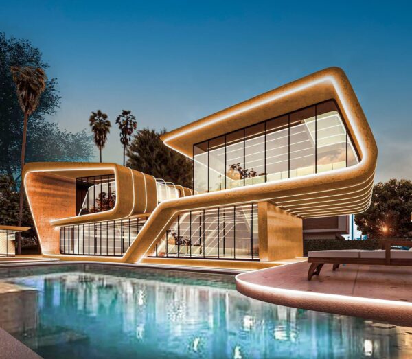 Futuristic Curved Wooden Oasis